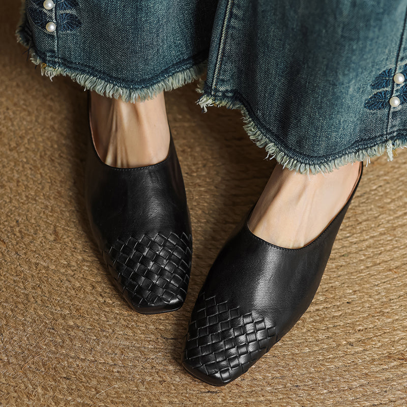 Women's Artisanal Woven Leather Slides - Sheepskin Summer Mules