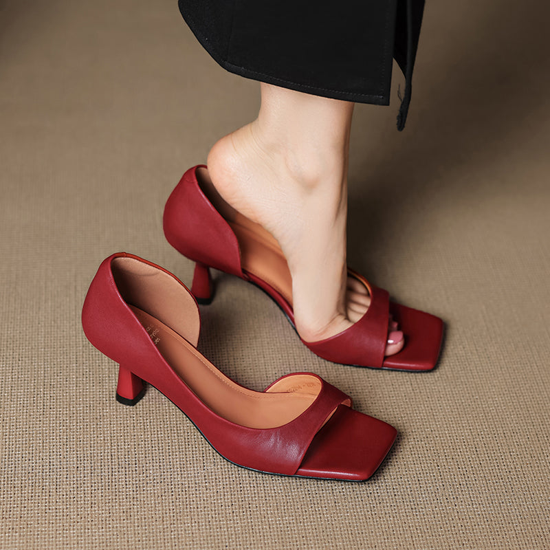 Handmade Genuine Leather d'Orsay Sandals - Women's Office Dress Shoes Kitten Heel