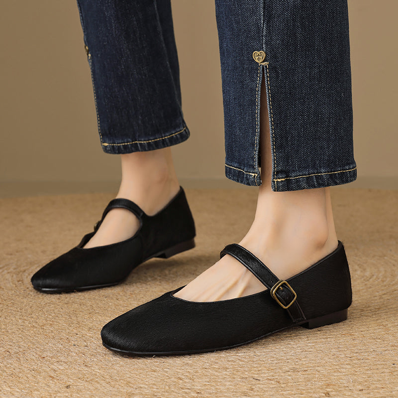 Women’s Office Casual Horse Hair Mary Jane Flats Ballet Flats