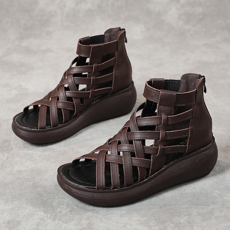 Women's Leather Roman Ankle Boots Sandals