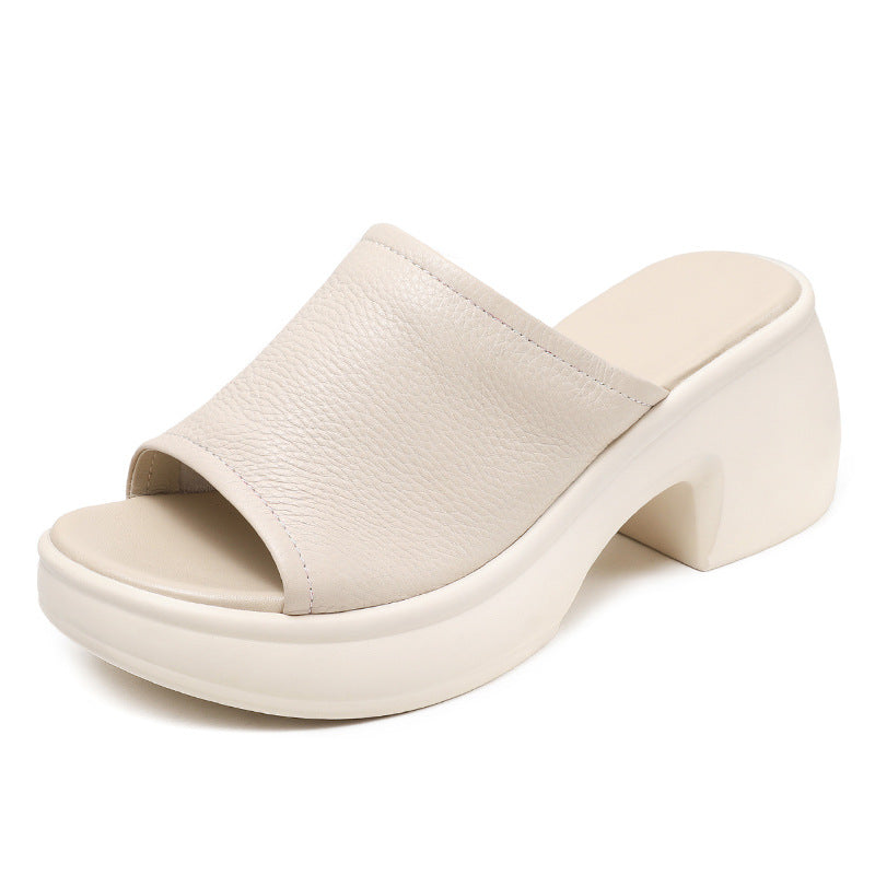 Women's Summer Open-Toe Chunky Heel Platform Mule Sandals – Soft Leather