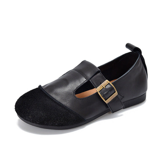 Vintage Handmade Leather Round Toe T Buckle Mary Jane Women's Shoes