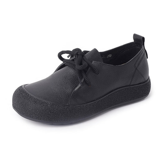Women's Retro Outdoor Style Leather Sneakers - Breathable Microfiber Lined Walking Shoes