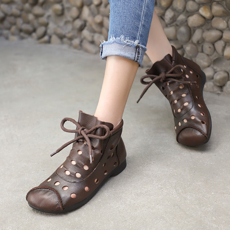 Women's Summer Leather Hollow Out Ankle Boots