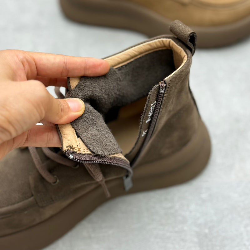 Soft Leather Lace Up Ankle Boots – Women’s Vintage Platform Shoes