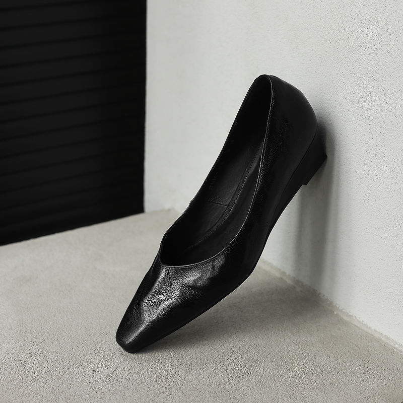 Women's Soft Sheepskin Low Wedge Pumps Square Toe Slip-on Comfort Dress Shoes