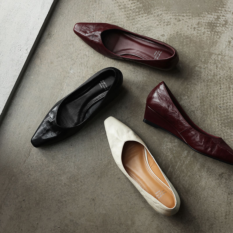 Women's Soft Sheepskin Low Wedge Pumps Square Toe Slip-on Comfort Dress Shoes