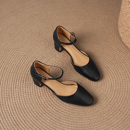 Women's Elegant Sandals: Single-Strap, Block Heel (Mid-Height)