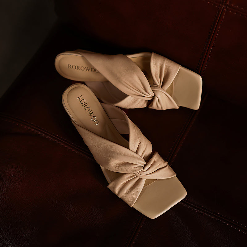 Ultra-Soft All-Sheepskin Summer Slides - Comfortable Wedge Sandals with Twisted Knot