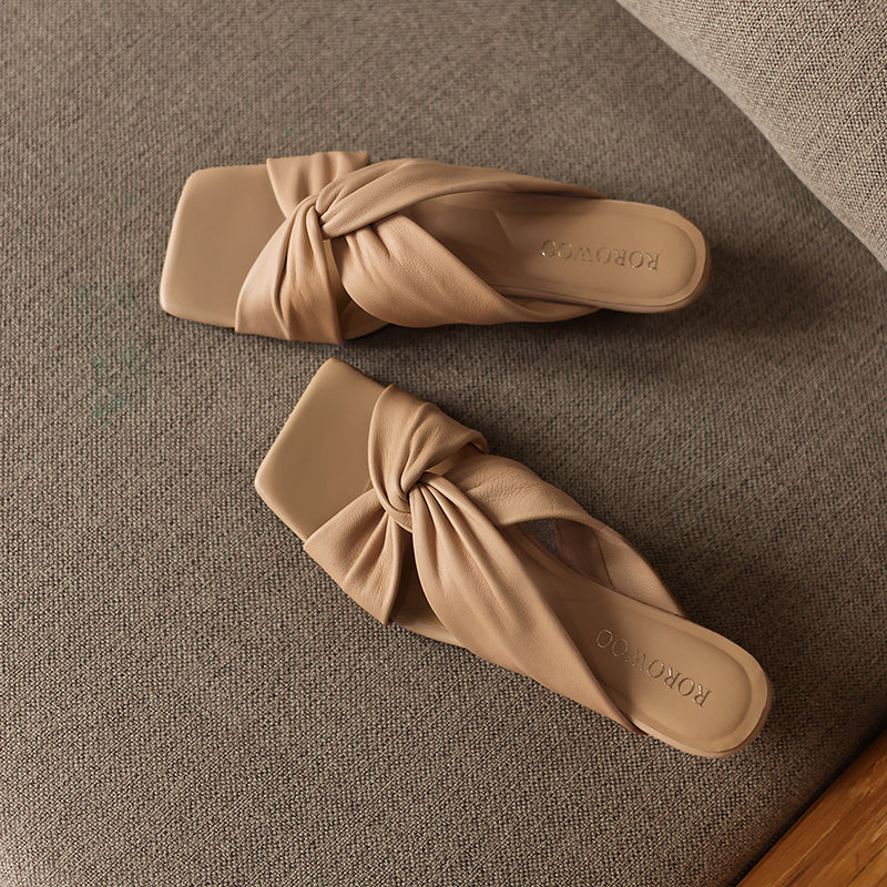 Ultra-Soft All-Sheepskin Summer Slides - Comfortable Wedge Sandals with Twisted Knot