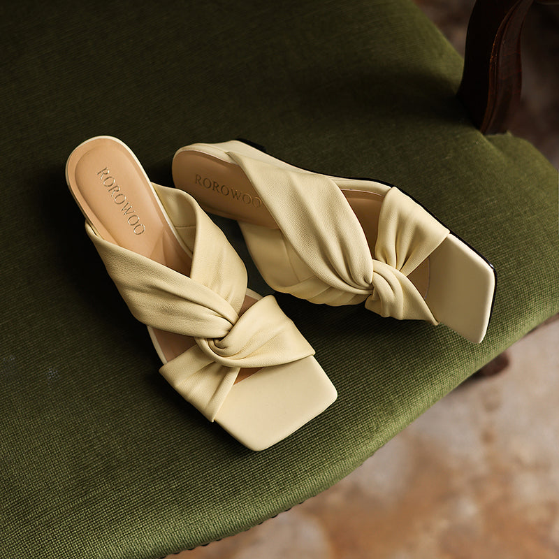 Ultra-Soft All-Sheepskin Summer Slides - Comfortable Wedge Sandals with Twisted Knot