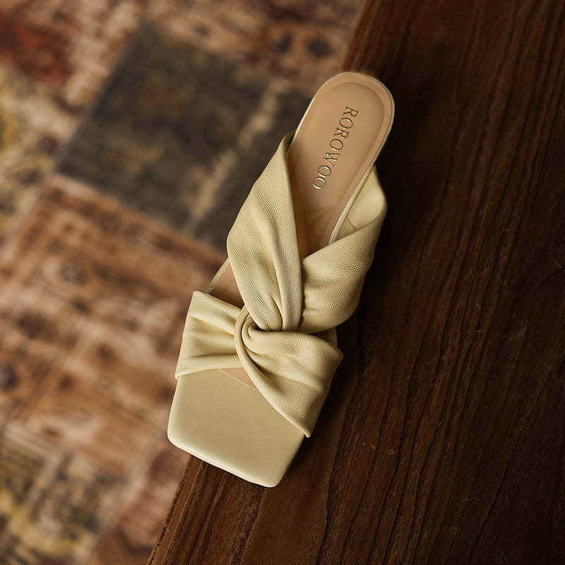 Ultra-Soft All-Sheepskin Summer Slides - Comfortable Wedge Sandals with Twisted Knot