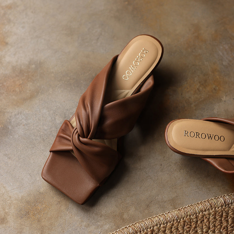 Ultra-Soft All-Sheepskin Summer Slides - Comfortable Wedge Sandals with Twisted Knot