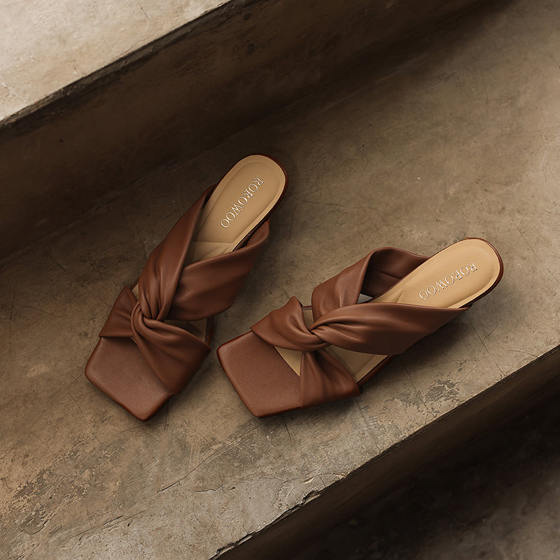 Ultra-Soft All-Sheepskin Summer Slides - Comfortable Wedge Sandals with Twisted Knot