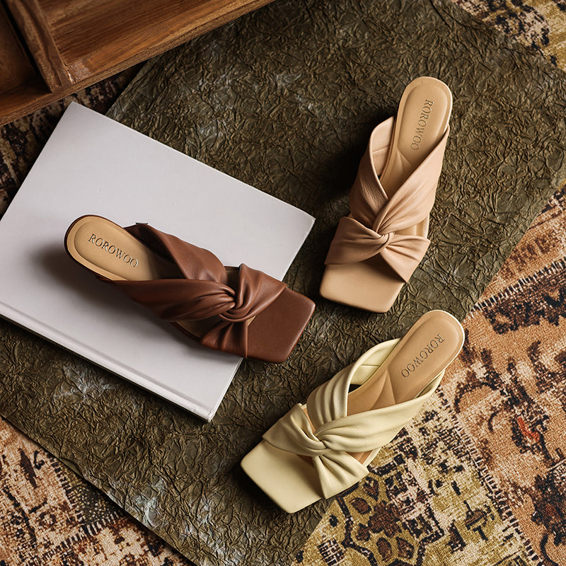Ultra-Soft All-Sheepskin Summer Slides - Comfortable Wedge Sandals with Twisted Knot