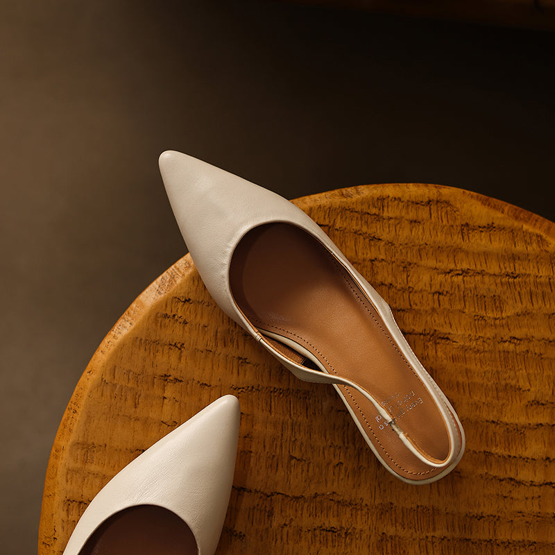 Luxury Sheepskin Pointed-Toe Pumps - Elegant Slingback Heels - Ultra-Soft Leather Summer Sandals