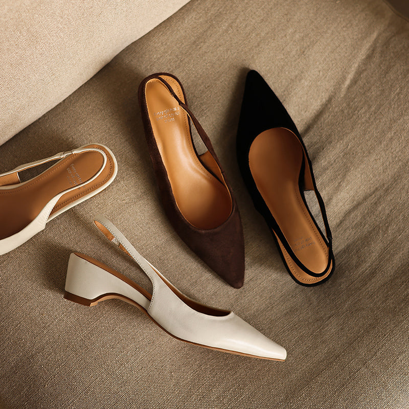 Luxury Sheepskin Pointed-Toe Pumps - Elegant Slingback Heels - Ultra-Soft Leather Summer Sandals