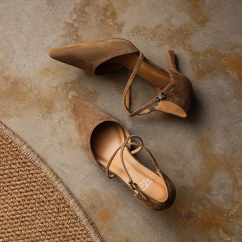 Women's Sheepskin Suede Pointed-Toe Pumps Stiletto Heel - Criss-cross Straps