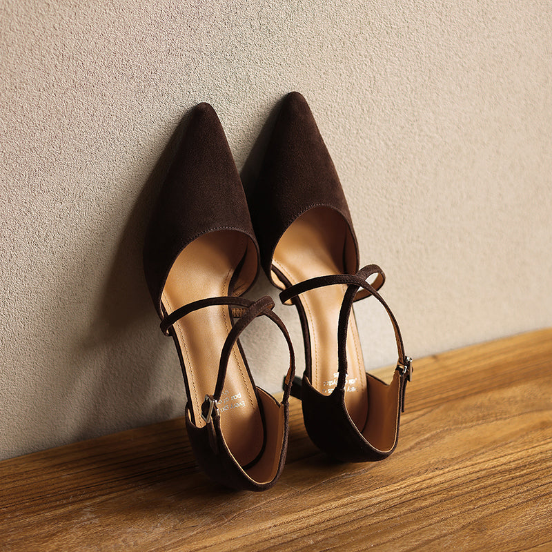 Women's Sheepskin Suede Pointed-Toe Pumps Stiletto Heel - Criss-cross Straps
