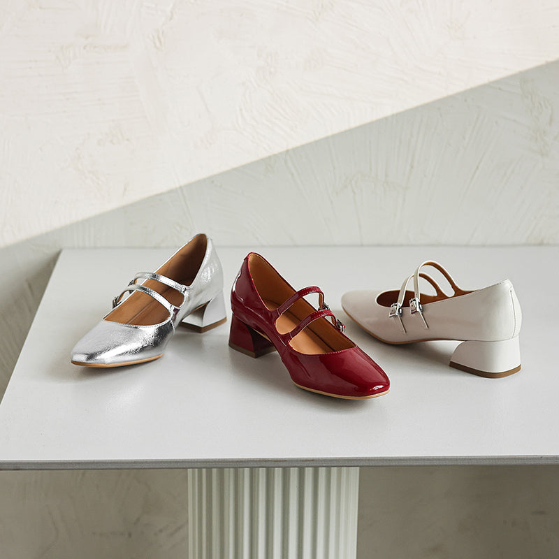 Modern Patent Leather Professional Mary Janes - Stable Mid-Heel Dress Shoes - Elegant All-Day Comfort Pumps