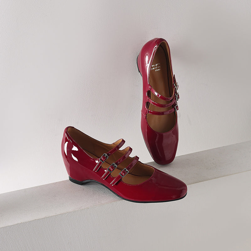 Women's French Vintage Triple-Strap Mary Janes - Elegant Wedge Heels Shoes