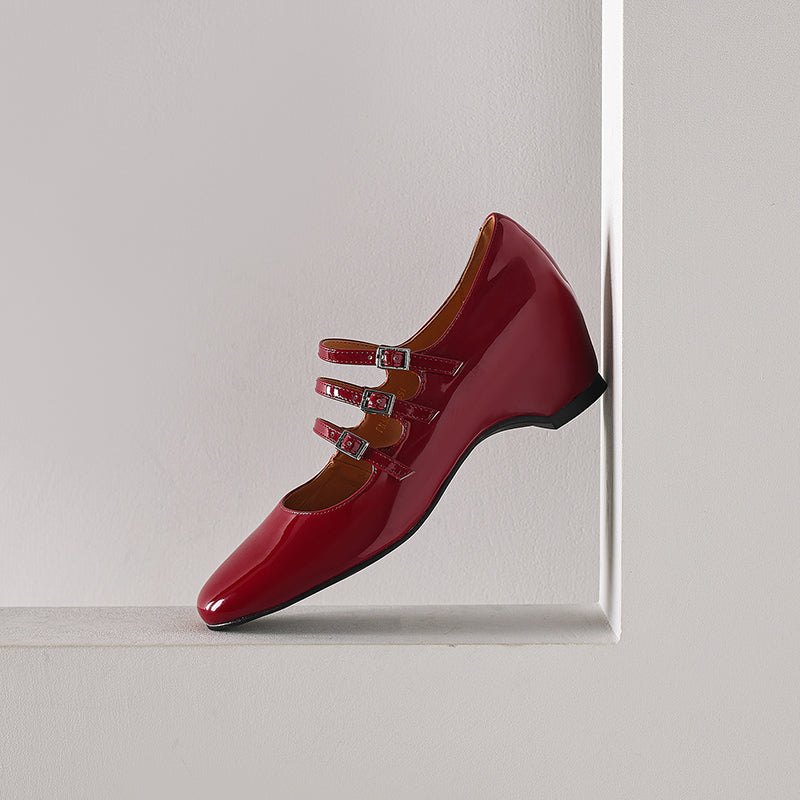 Women's French Vintage Triple-Strap Mary Janes - Elegant Wedge Heels Shoes