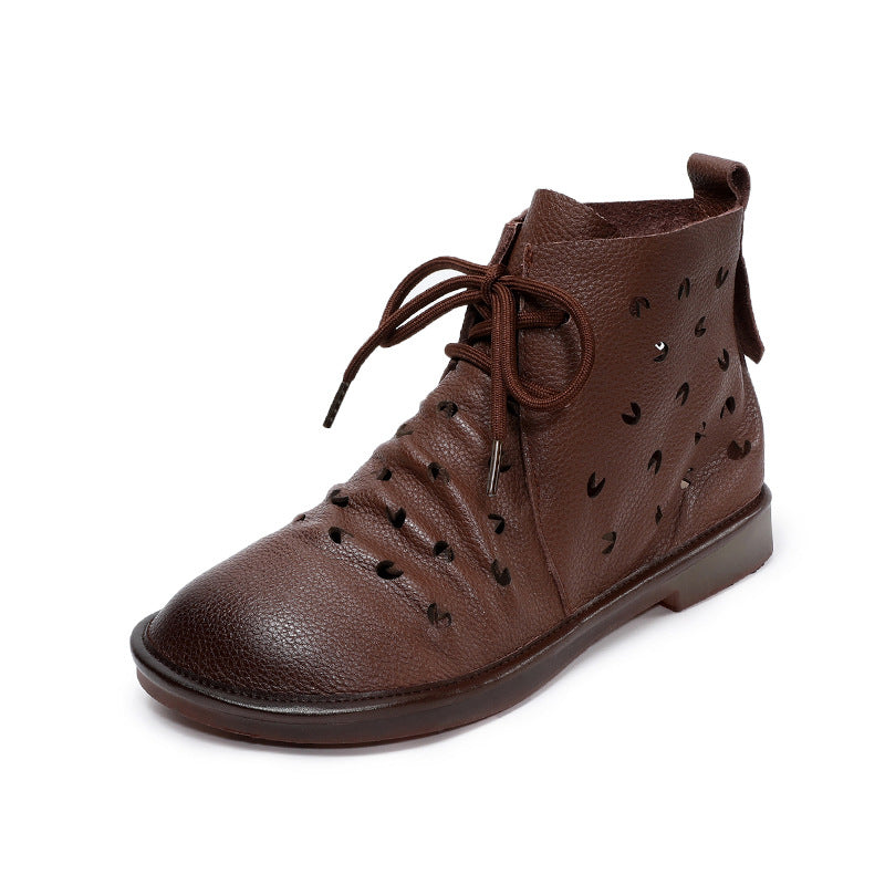 Women's Soft Leather Hollow Out Summer Boots – Breathable & Comfortable