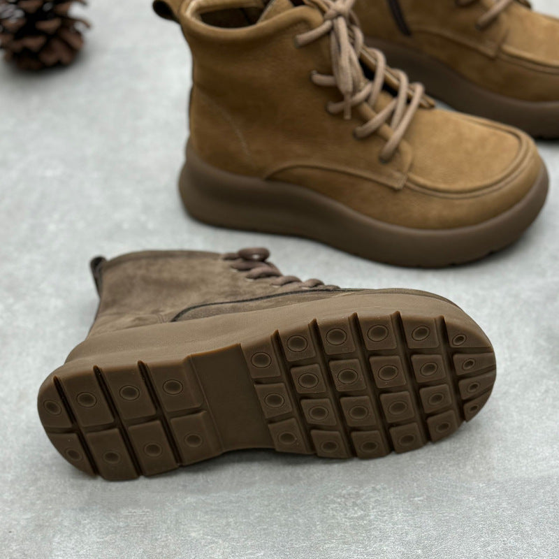 Soft Leather Lace Up Ankle Boots – Women’s Vintage Platform Shoes