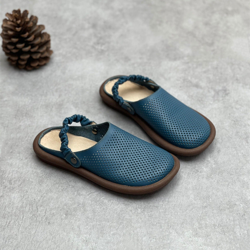 Women's Flat Leather Sandals – Closed-Toe Breathable Summer Style