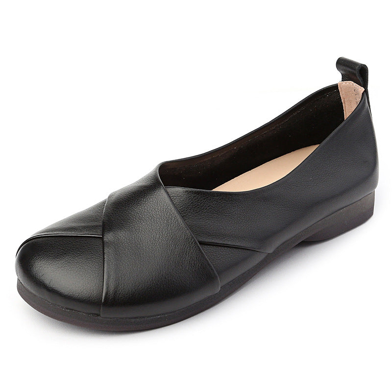Women's Minimalist Leather Slip-On Shoes - Breathable Microfiber Lined Walking Flats