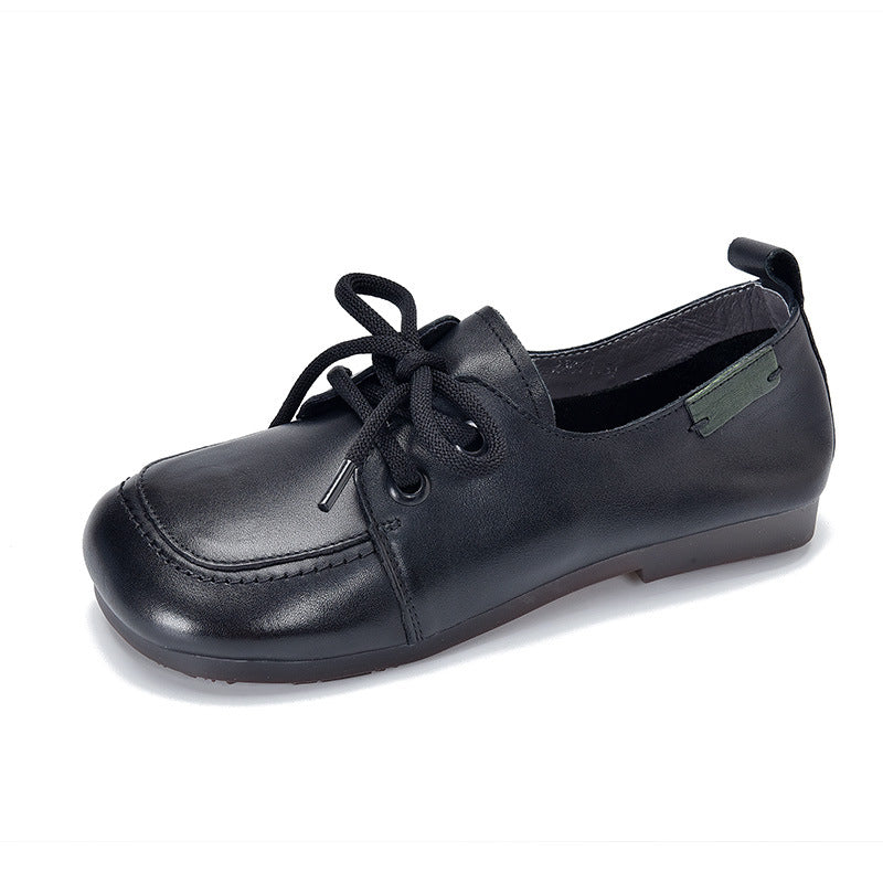 Women's Soft Leather Casual Flats – Comfortable Lace-Up Shoes