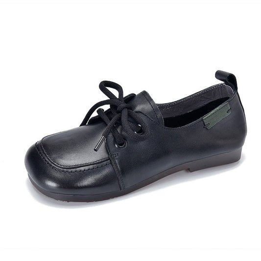Women's Soft Leather Casual Flats – Comfortable Lace-Up Shoes
