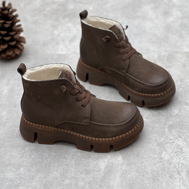 Retro Soft Leather Ankle Boots for Women – Comfortable Lace Up Design