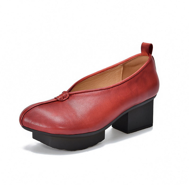 Women's Block Heel Leather High Heels – Slip-On Japanese Design