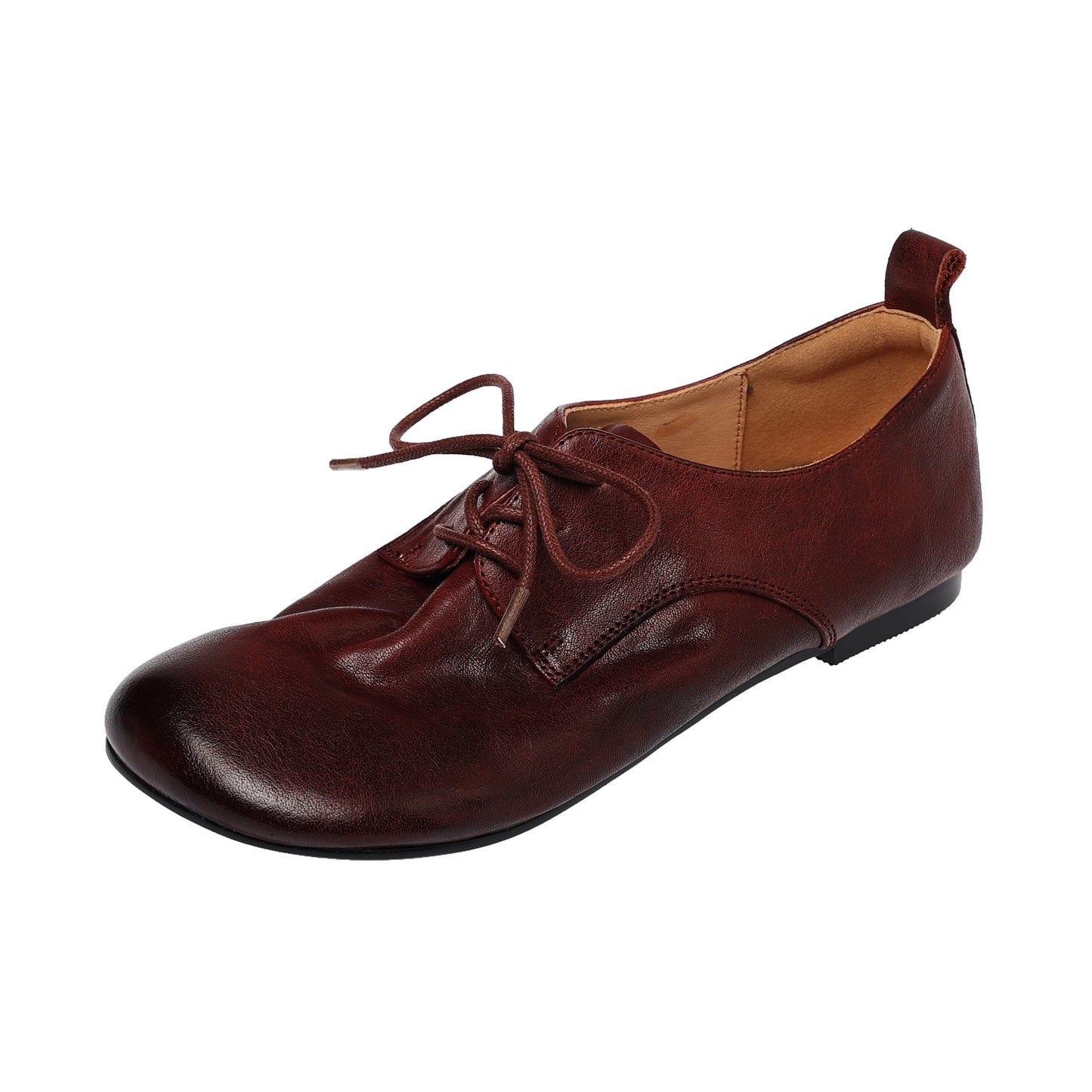 Women's Handmade Retro Cowhide Oxfords Vintage Square Toe Lace-up Soft Flat Shoes