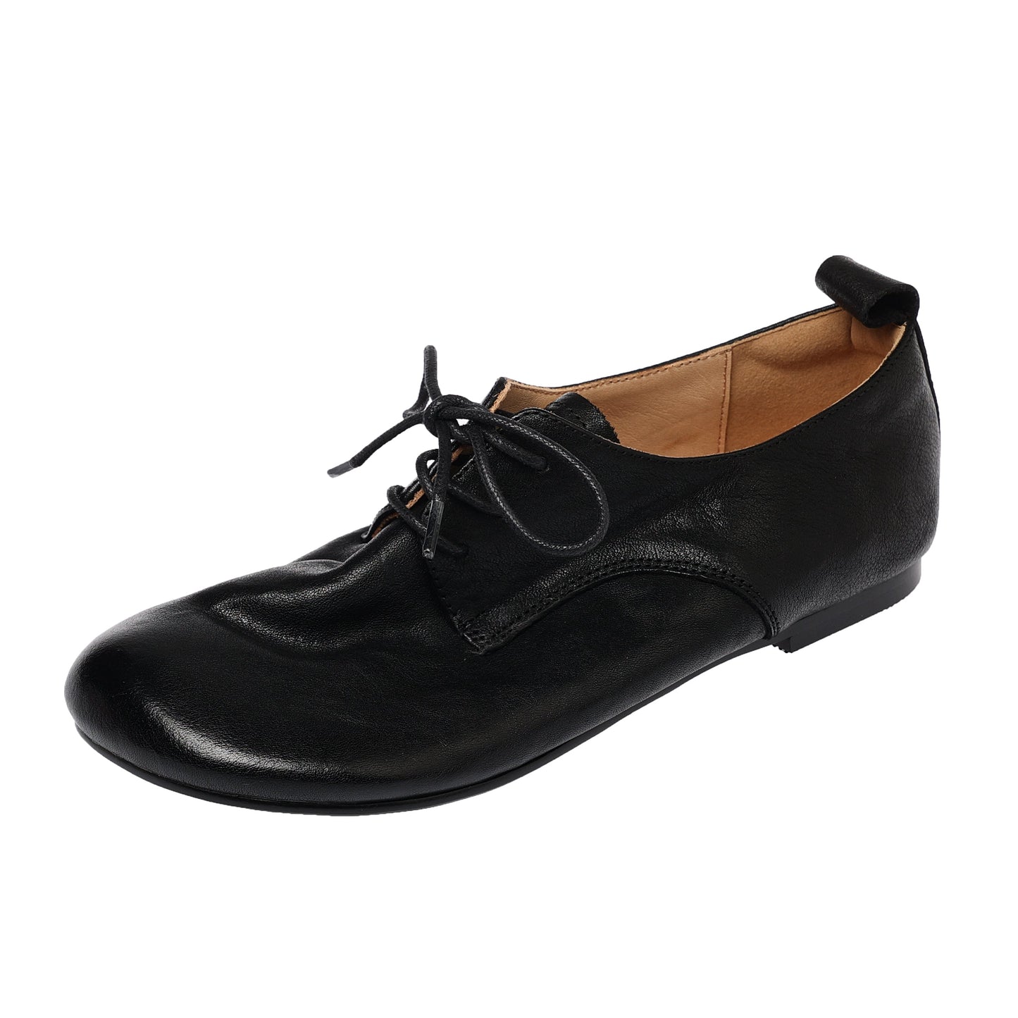 Women's Handmade Retro Cowhide Oxfords Vintage Square Toe Lace-up Soft Flat Shoes