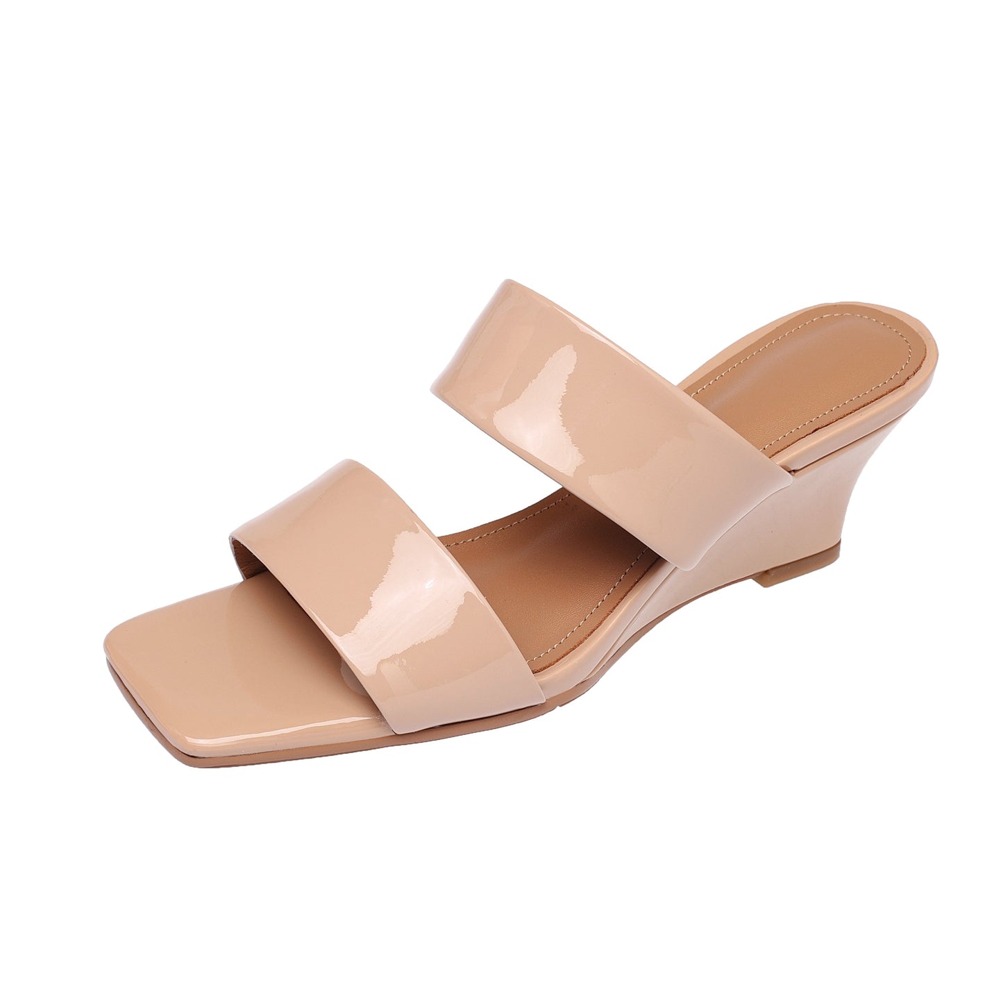 Women's Handcrafted Leather Premium Square Toe Wedge Heel Mules
