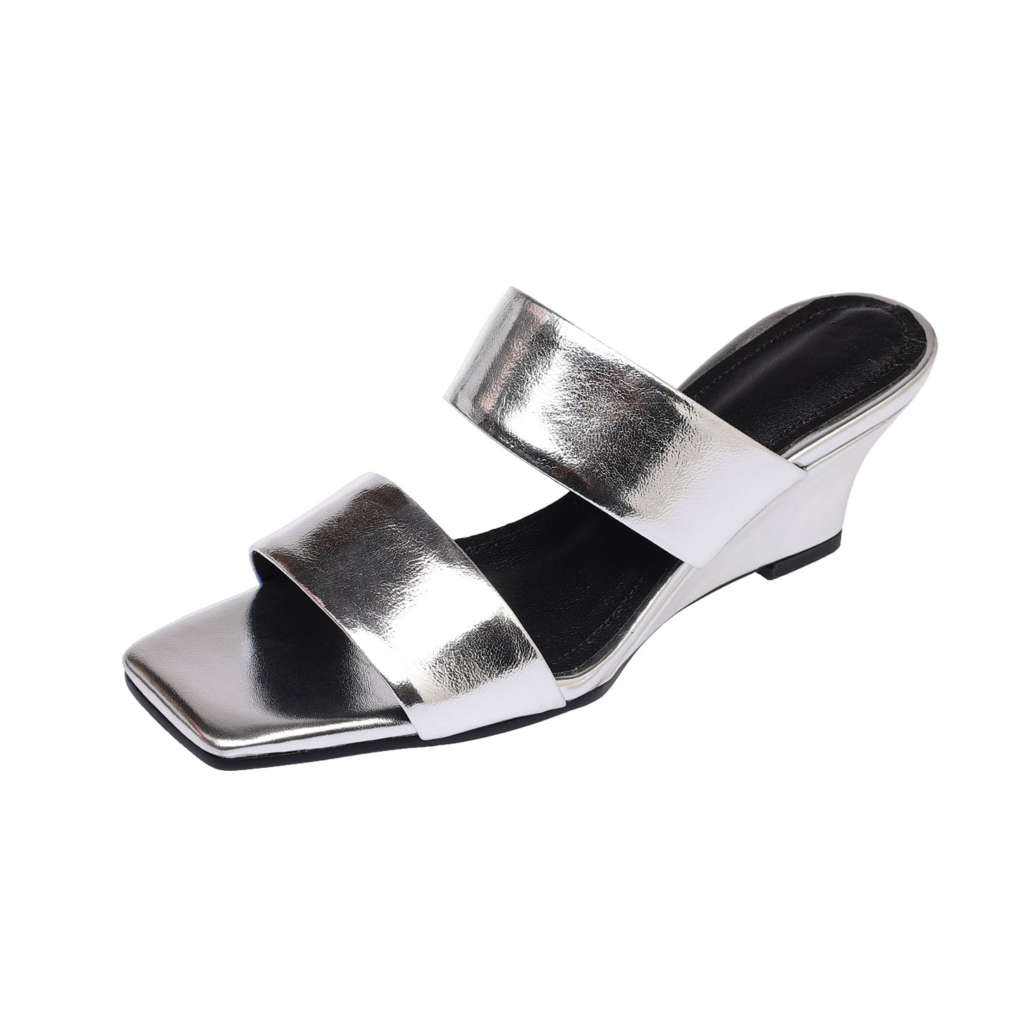 Women's Handcrafted Leather Premium Square Toe Wedge Heel Mules