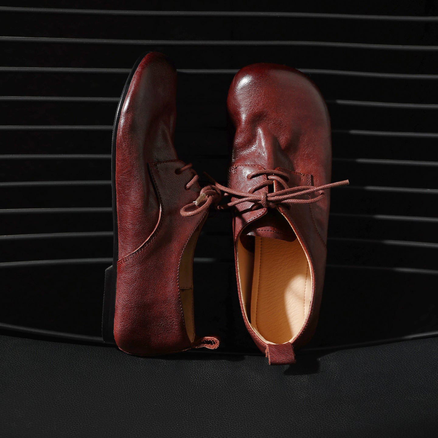 Women's Handmade Retro Cowhide Oxfords Vintage Square Toe Lace-up Soft Flat Shoes