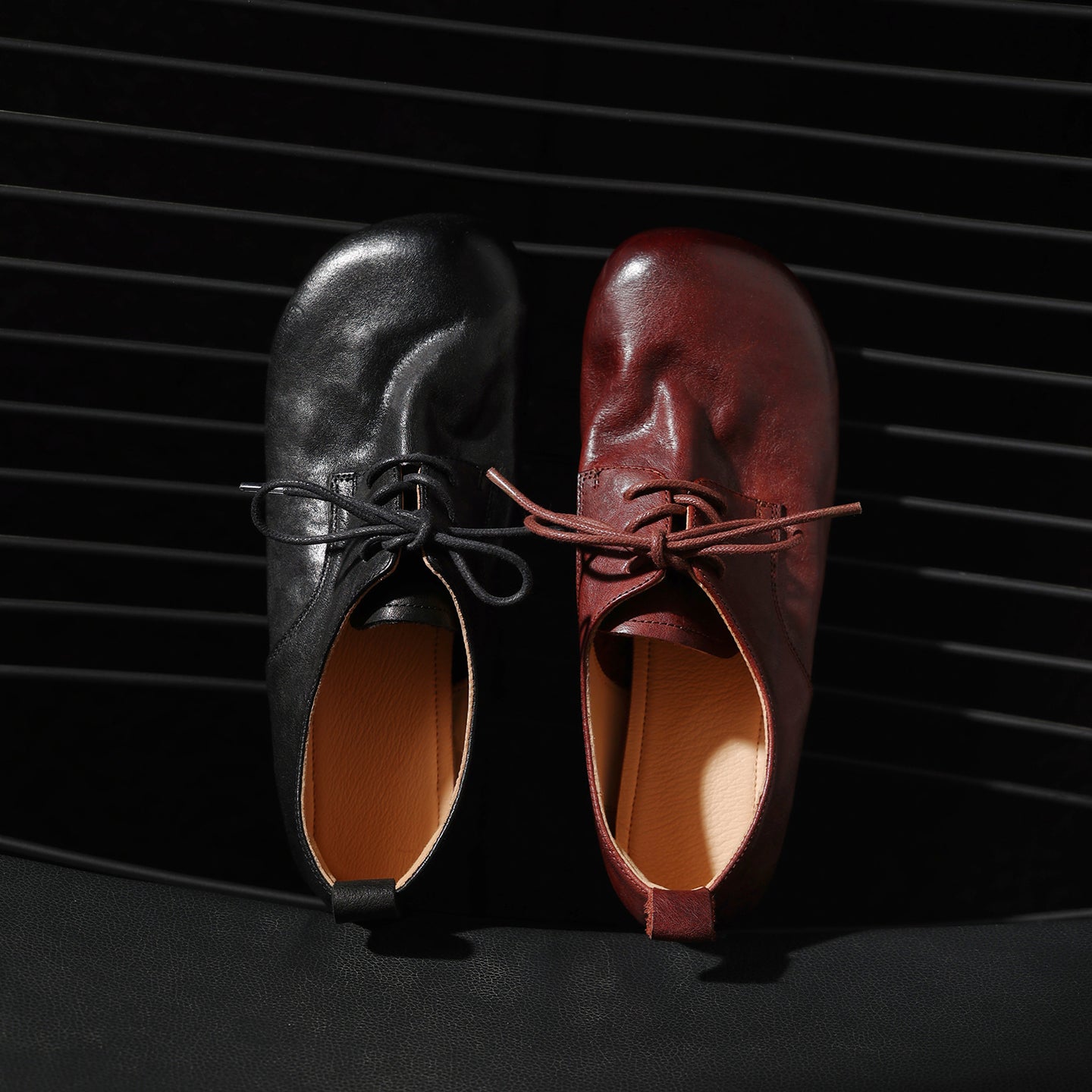 Women's Handmade Retro Cowhide Oxfords Vintage Square Toe Lace-up Soft Flat Shoes