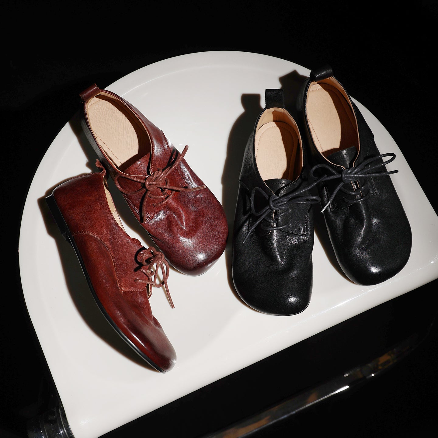 Women's Handmade Retro Cowhide Oxfords Vintage Square Toe Lace-up Soft Flat Shoes