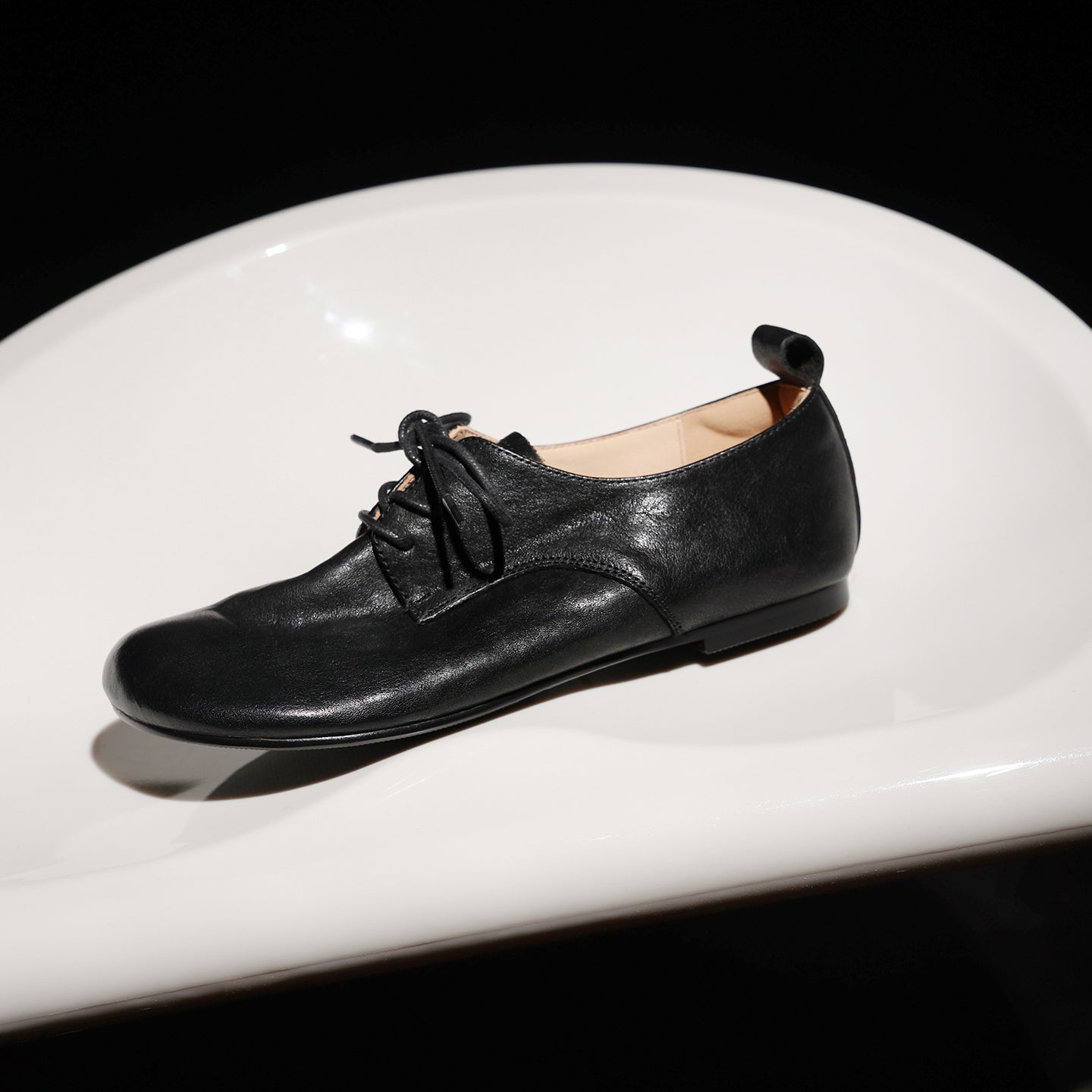Women's Handmade Retro Cowhide Oxfords Vintage Square Toe Lace-up Soft Flat Shoes