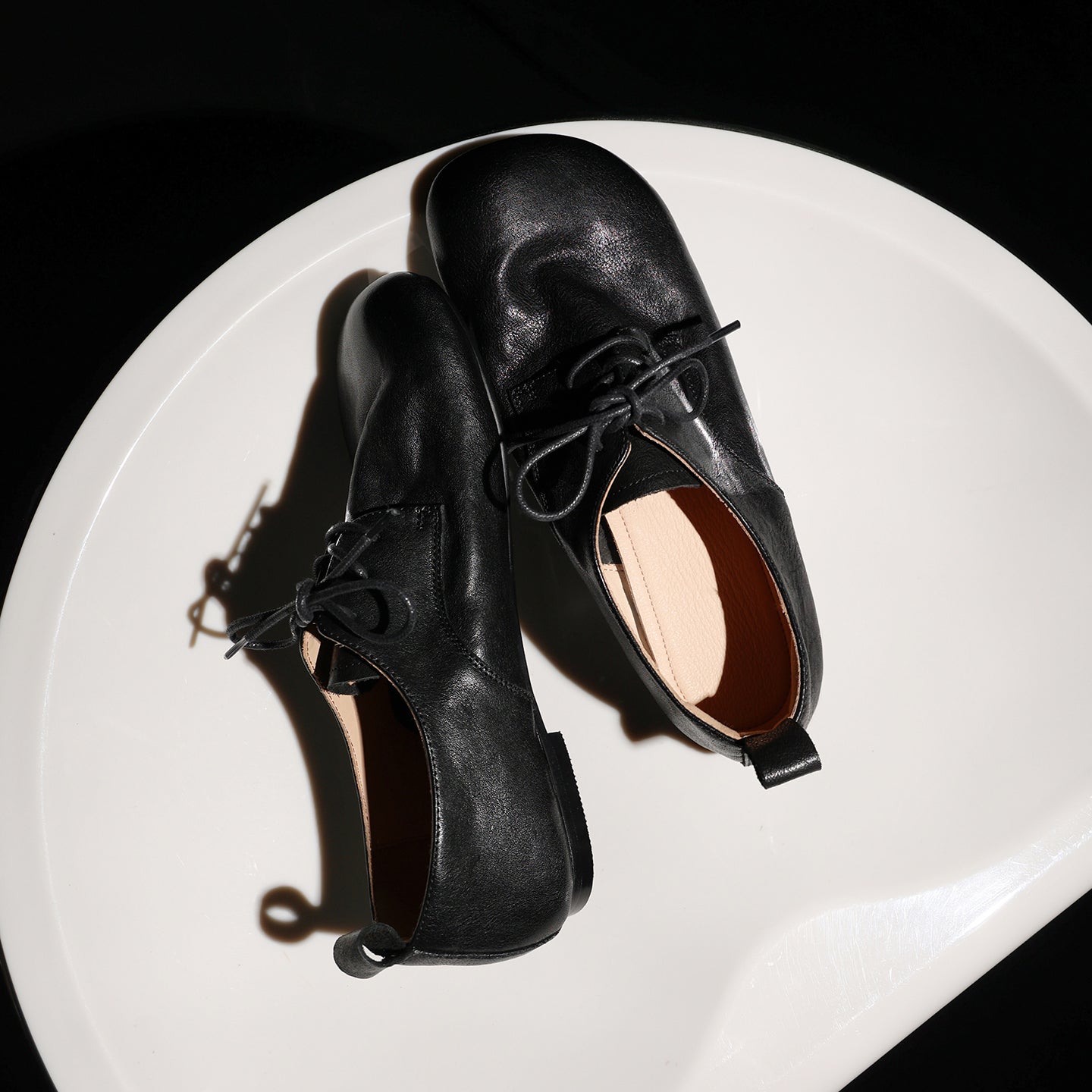 Women's Handmade Retro Cowhide Oxfords Vintage Square Toe Lace-up Soft Flat Shoes