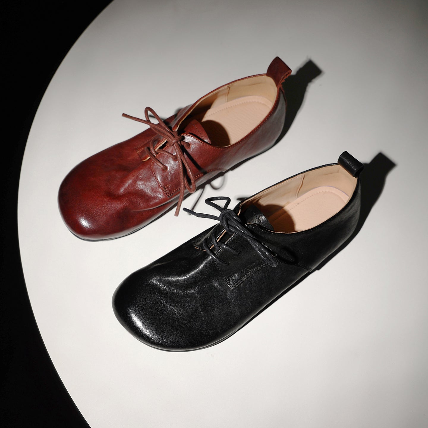 Women's Handmade Retro Cowhide Oxfords Vintage Square Toe Lace-up Soft Flat Shoes