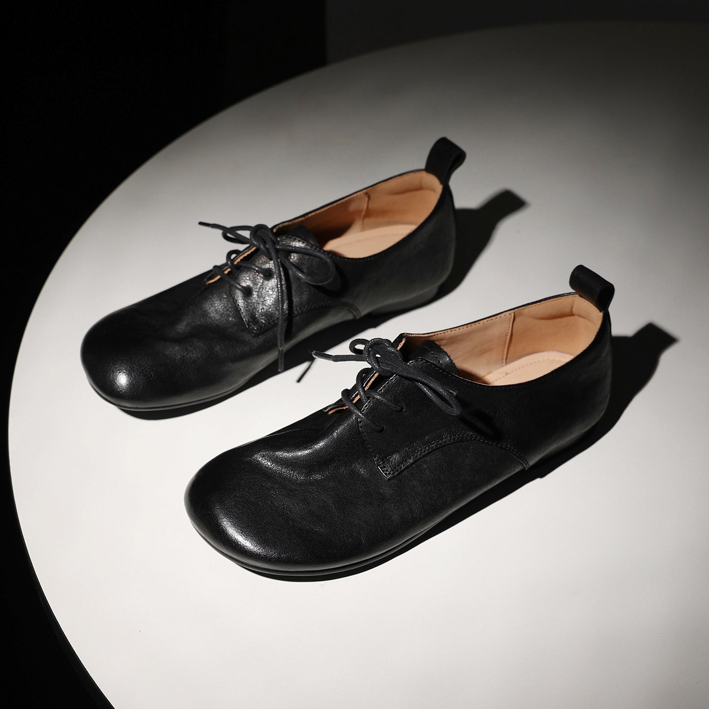 Women's Handmade Retro Cowhide Oxfords Vintage Square Toe Lace-up Soft Flat Shoes
