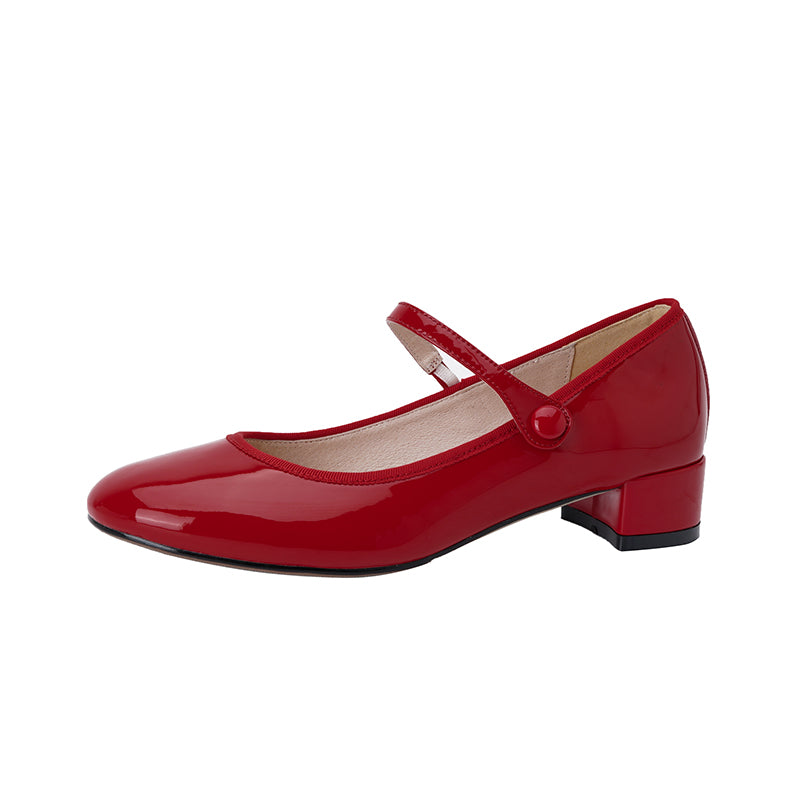 Women's Patent Mary Janes - Low Block Heel Elegant Round-Toe Summer Pumps