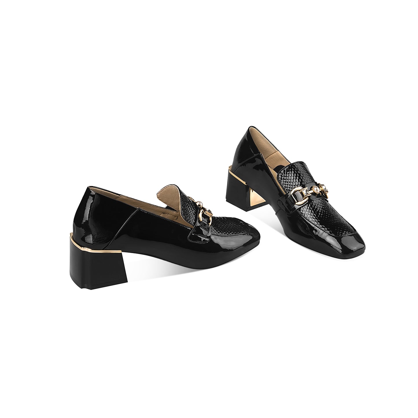 Women's Patent Leather Stylish Medium Heel Block Heel Slip-On Loafers