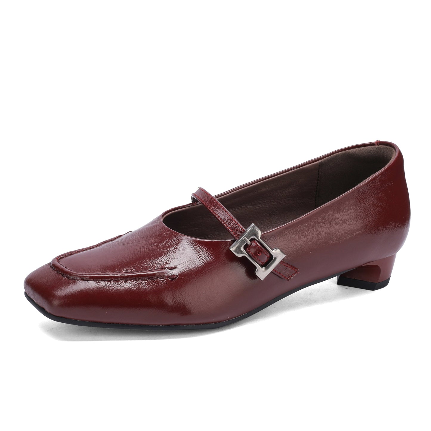 Leather Square Toe Low Heel Retro Metal Buckle Women's Shoes - RetroStep