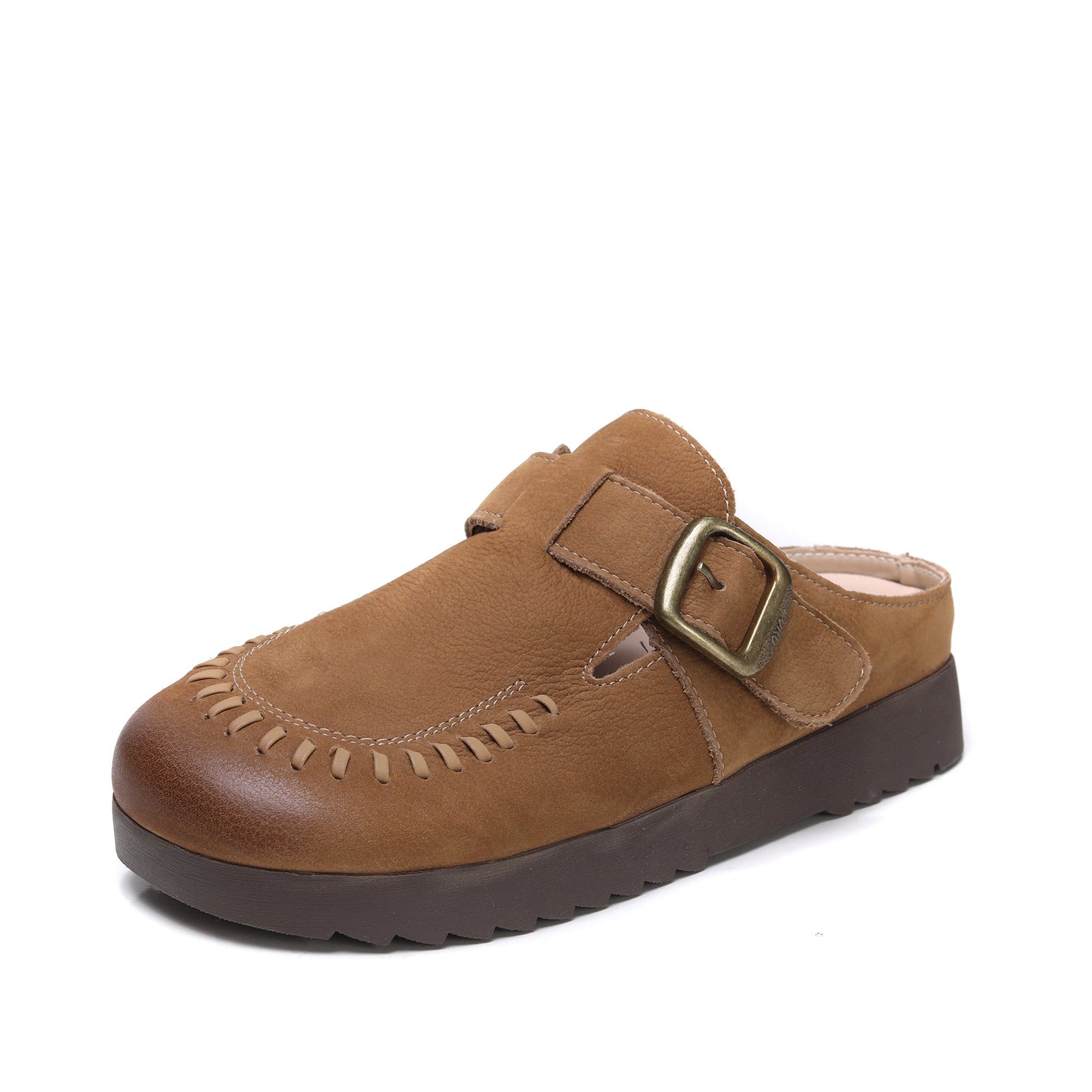 Women's Vintage Leather Mules - Hand-Stitched Artisanal Buckle Slides