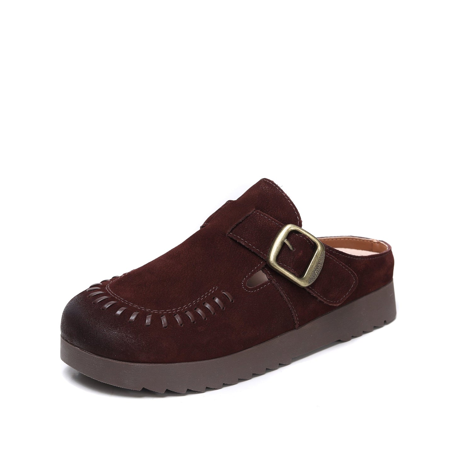 Women's Vintage Leather Mules - Hand-Stitched Artisanal Buckle Slides